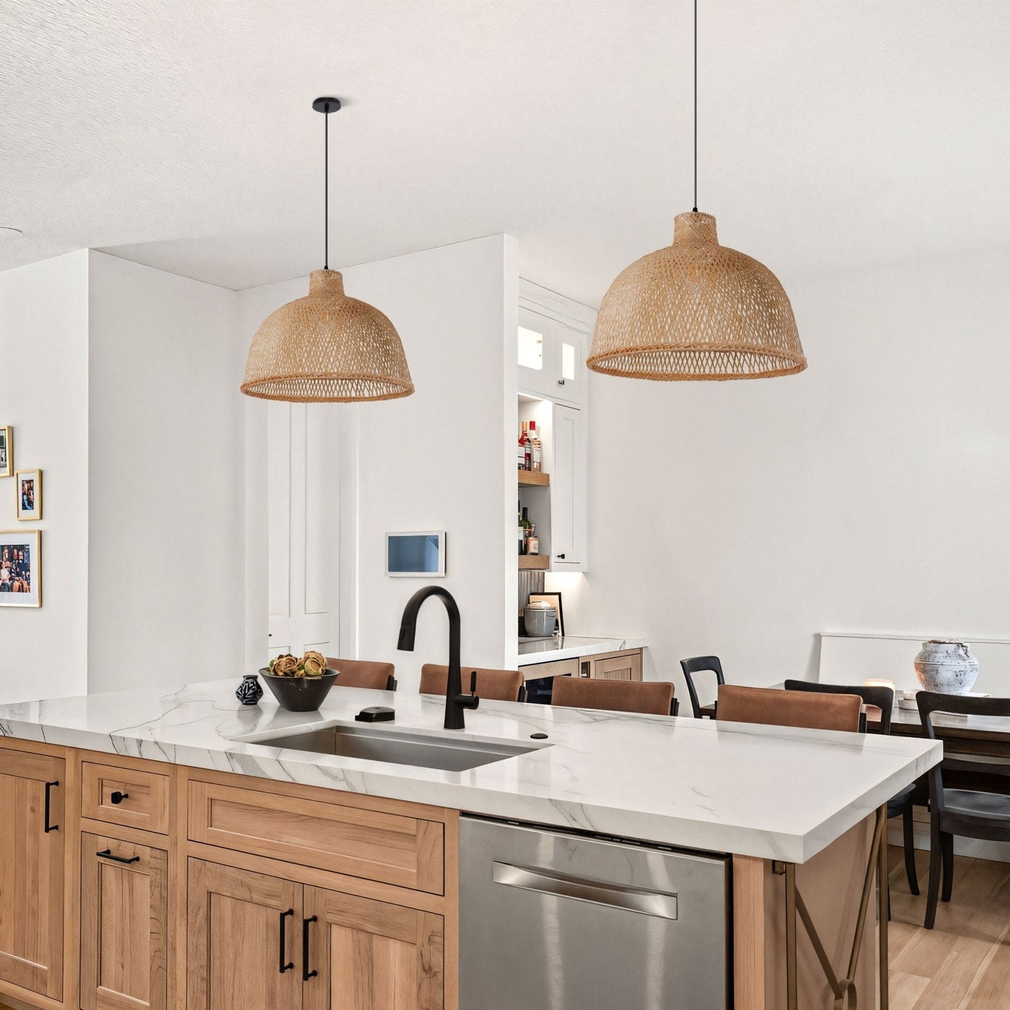 Lightsin Bamboo Dome Pendant Light – Handwoven Ceiling Lighting for Living Room & Kitchen - House Comfort