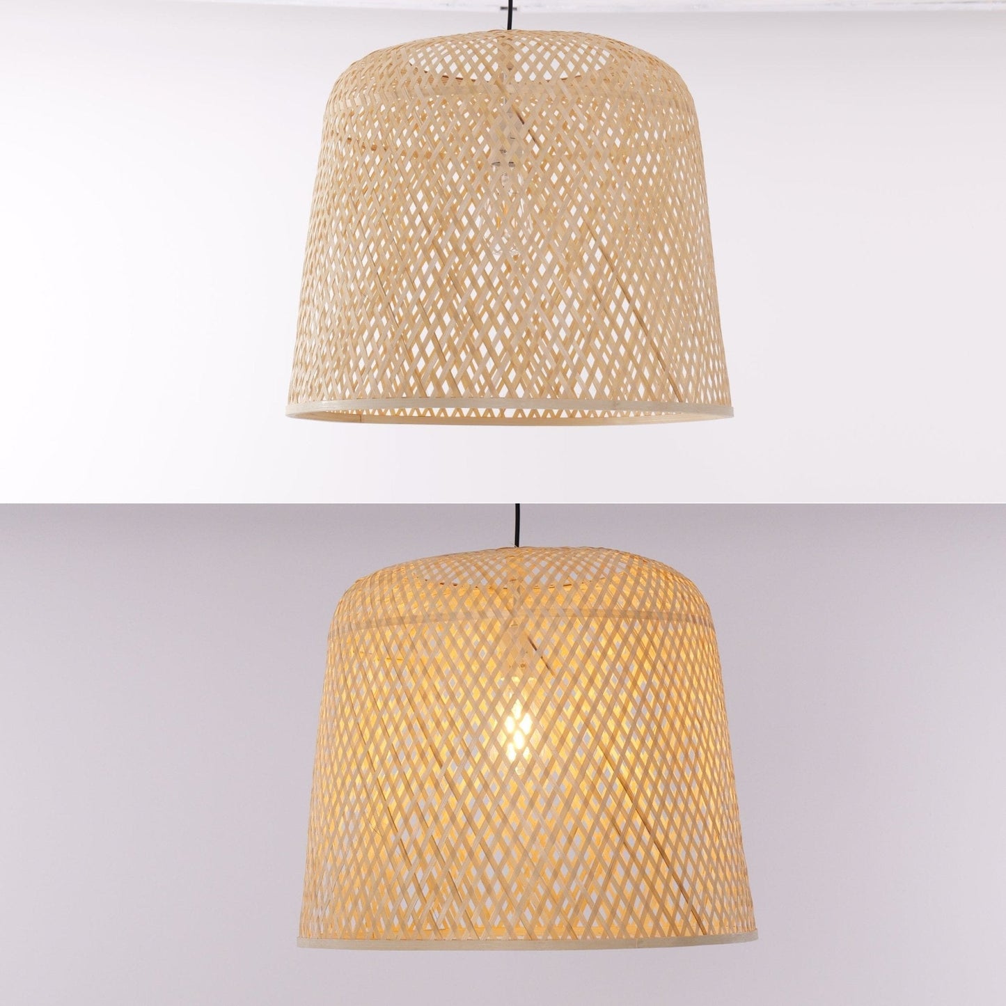 Lightsin Bamboo Pendant Light – Handwoven Cylindrical Ceiling Light with Cross - Weave Shade for Kitchen, Bedroom & Living Room - House Comfort