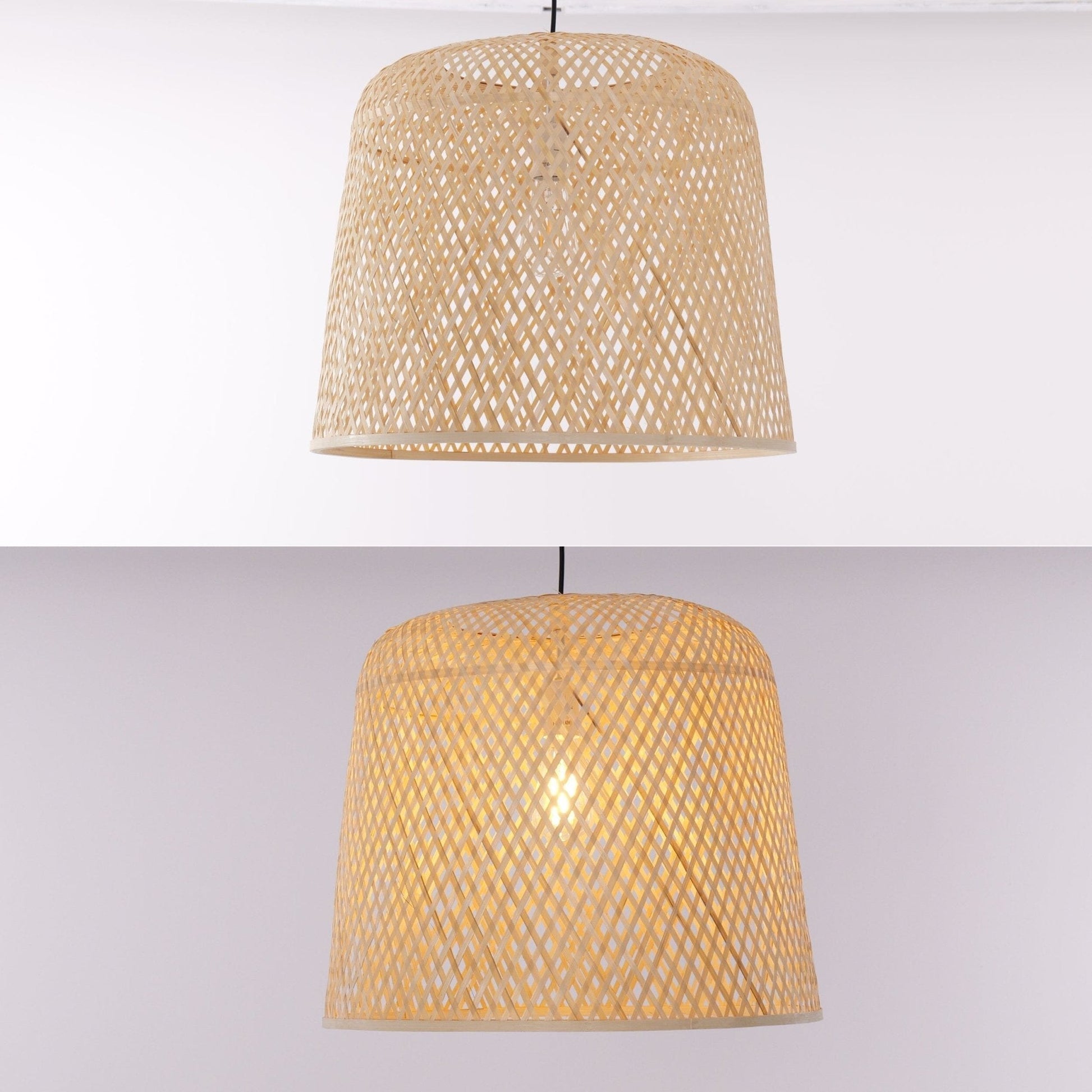 Lightsin Bamboo Pendant Light – Handwoven Cylindrical Ceiling Light with Cross - Weave Shade for Kitchen, Bedroom & Living Room - House Comfort