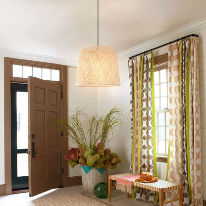 Lightsin Bamboo Pendant Light – Handwoven Cylindrical Ceiling Light with Cross - Weave Shade for Kitchen, Bedroom & Living Room - House Comfort