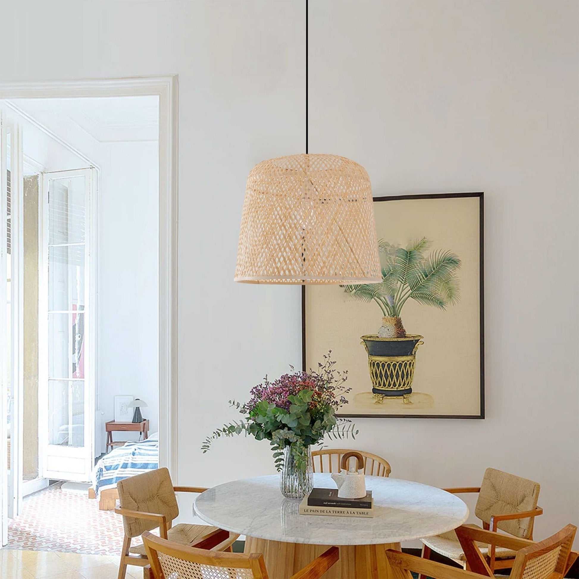 Lightsin Bamboo Pendant Light – Handwoven Cylindrical Ceiling Light with Cross - Weave Shade for Kitchen, Bedroom & Living Room - House Comfort