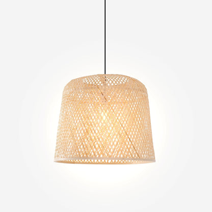 Lightsin Bamboo Pendant Light – Handwoven Cylindrical Ceiling Light with Cross - Weave Shade for Kitchen, Bedroom & Living Room - House Comfort