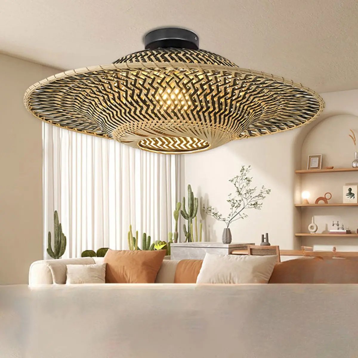 Lightsin Bamboo Radiance Handwoven LED Ceiling Light - House Comfort