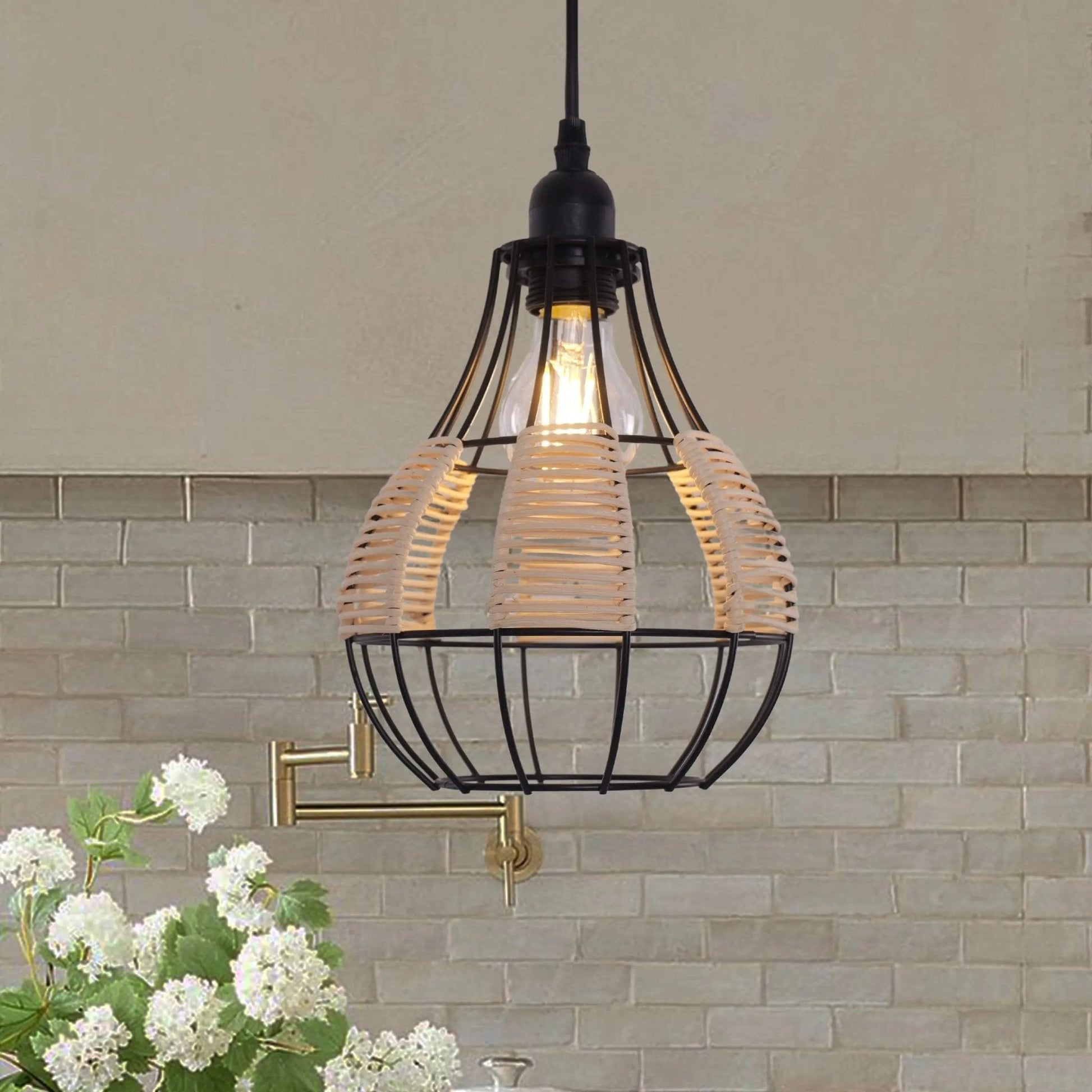 Lightsin Basketweave Rattan Pendant Light for Cozy Earthy Elegance - House Comfort