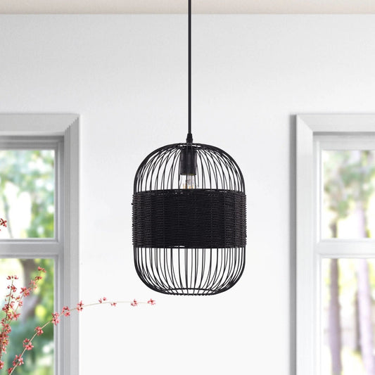 Lightsin Black Handcrafted Pendant Light Industrial Rattan Design for Home Decor - House Comfort