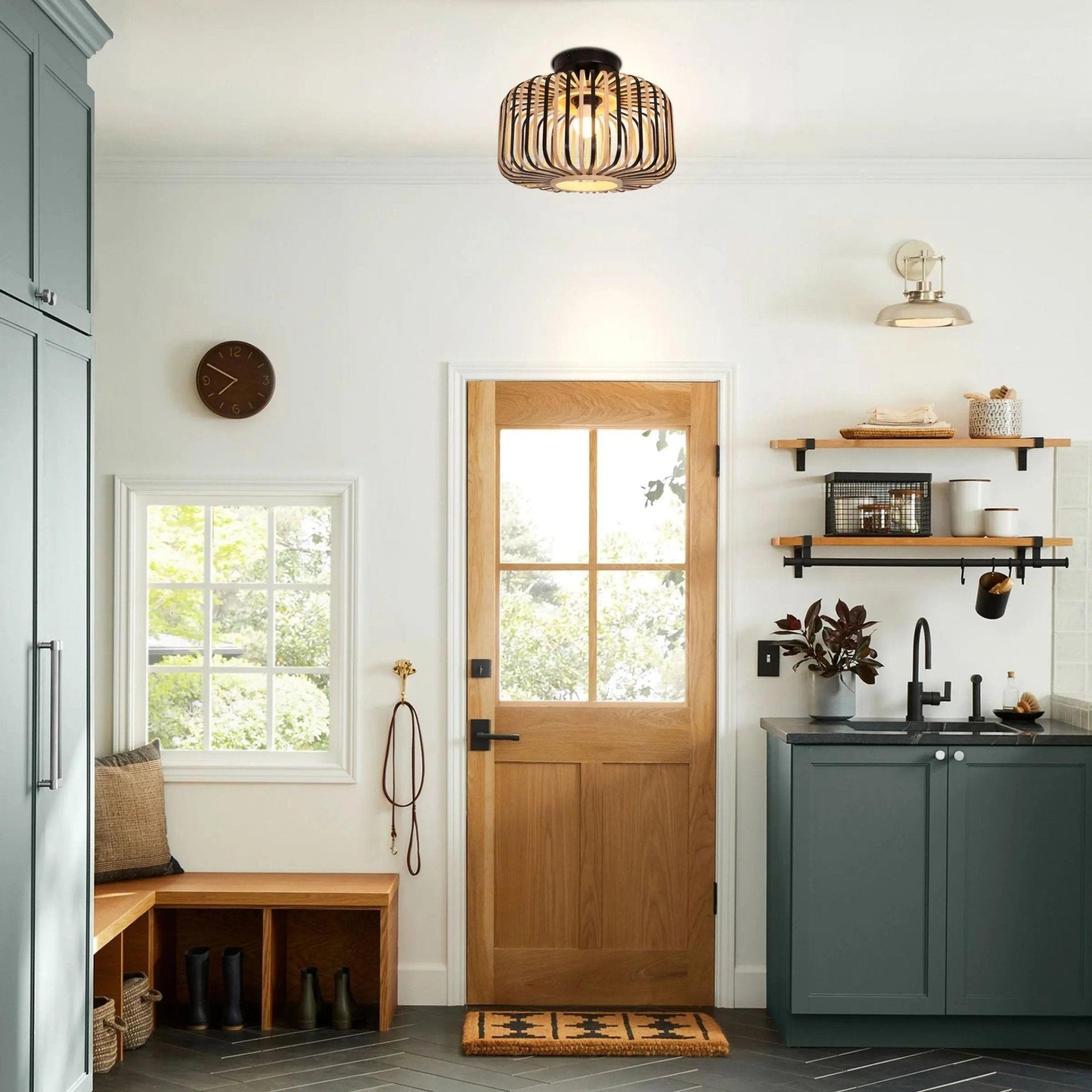 Lightsin Black Modern Ceiling Light – Handwoven Bamboo Pendant Light for Living Room, Bedroom & Kitchen - House Comfort