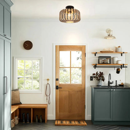 Lightsin Black Modern Ceiling Light – Handwoven Bamboo Pendant Light for Living Room, Bedroom & Kitchen - House Comfort