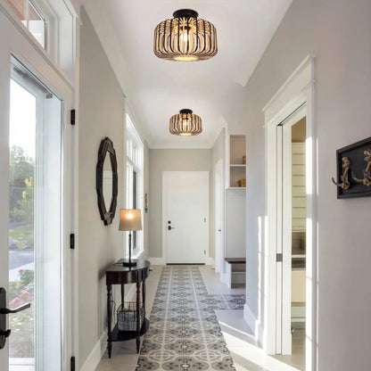 Lightsin Black Modern Ceiling Light – Handwoven Bamboo Pendant Light for Living Room, Bedroom & Kitchen - House Comfort