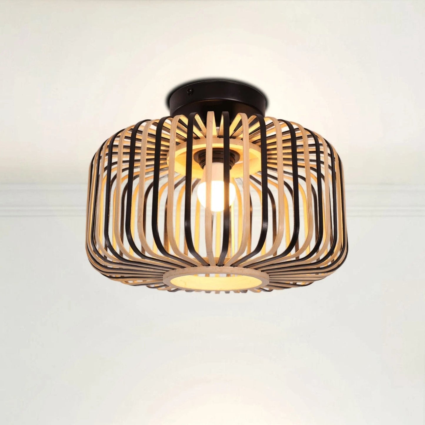 Lightsin Black Modern Ceiling Light – Handwoven Bamboo Pendant Light for Living Room, Bedroom & Kitchen - House Comfort