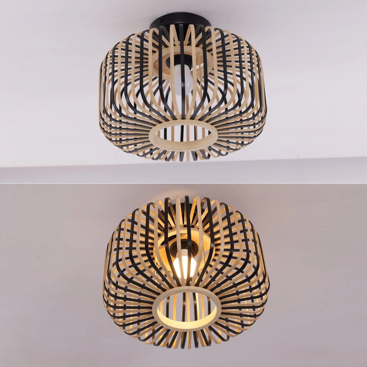 Lightsin Black Modern Ceiling Light – Handwoven Bamboo Pendant Light for Living Room, Bedroom & Kitchen - House Comfort