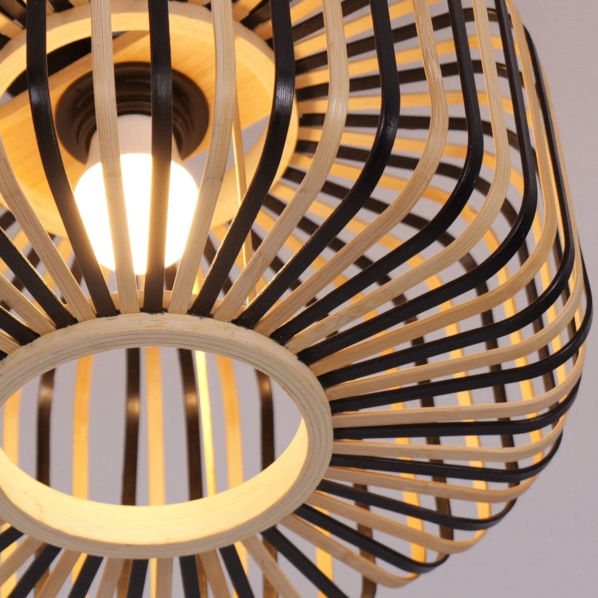 Lightsin Black Modern Ceiling Light – Handwoven Bamboo Pendant Light for Living Room, Bedroom & Kitchen - House Comfort