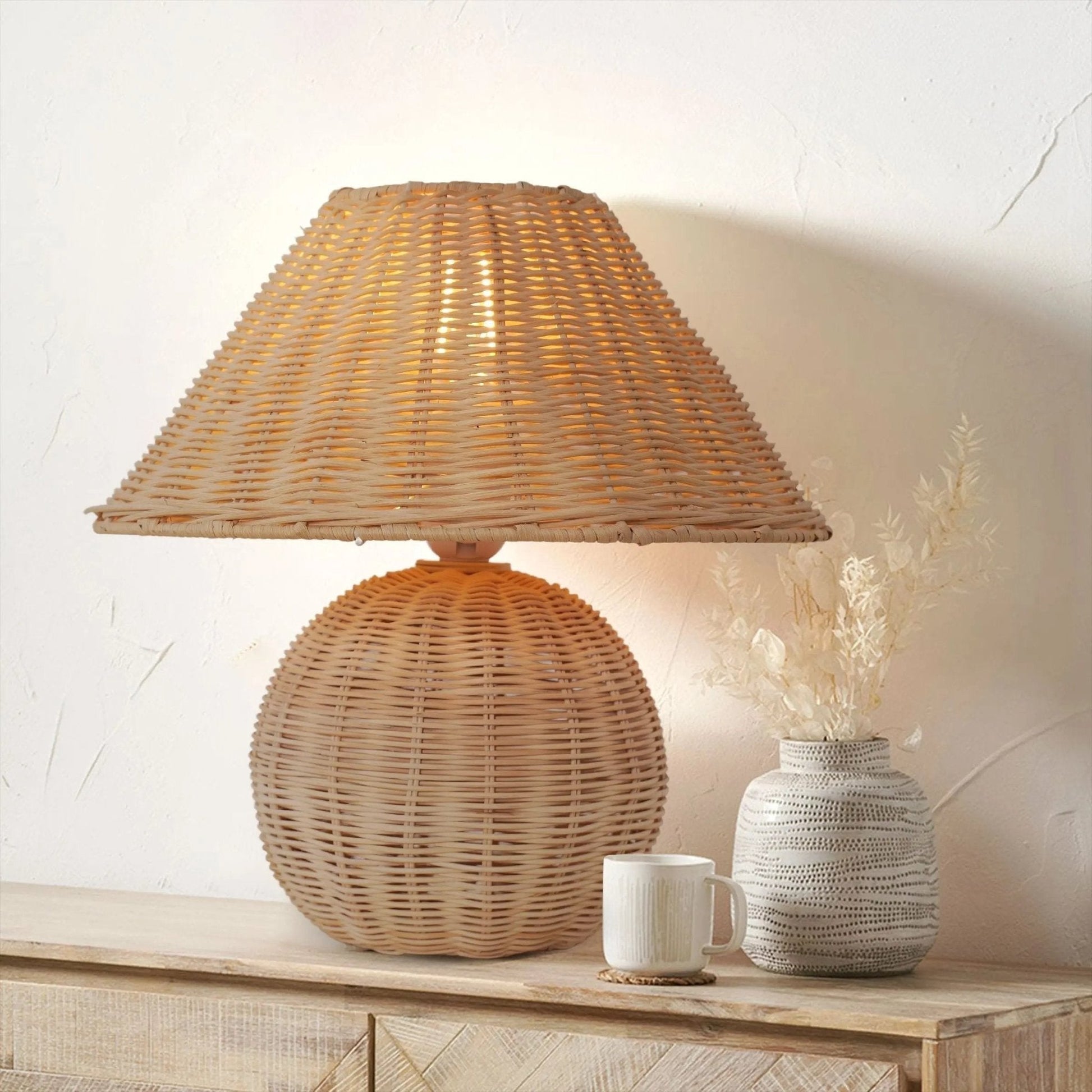 Lightsin Bohemian Rattan Table Lamp Handcrafted Natural Lighting - House Comfort