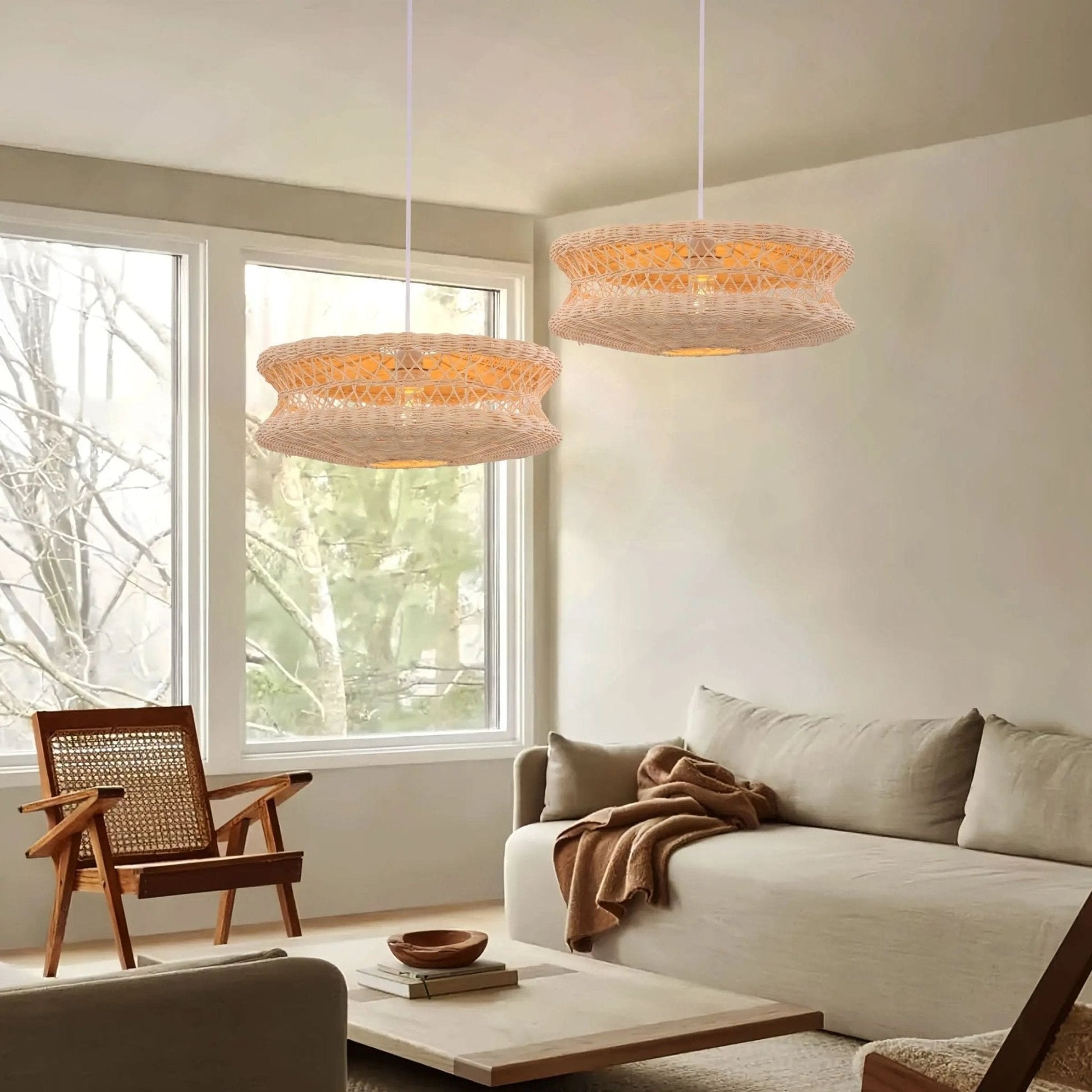 Lightsin Bohemian Wicker Hanging Lamp with Layered Woven Structure - House Comfort