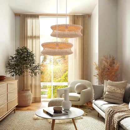 Lightsin Bohemian Wicker Hanging Lamp with Layered Woven Structure - House Comfort