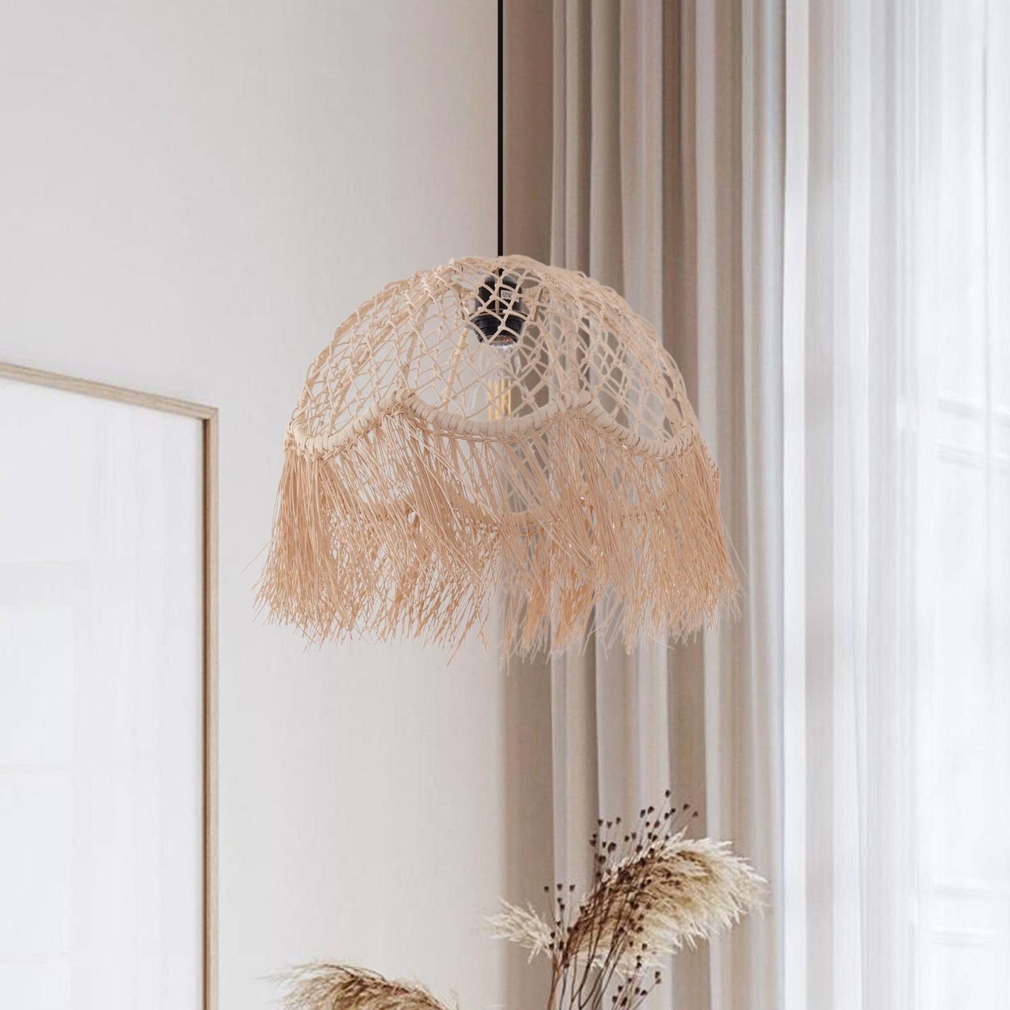 Lightsin Bohemian Woven Rattan Dome Pendant Light for Cozy Interiors - House Comfort