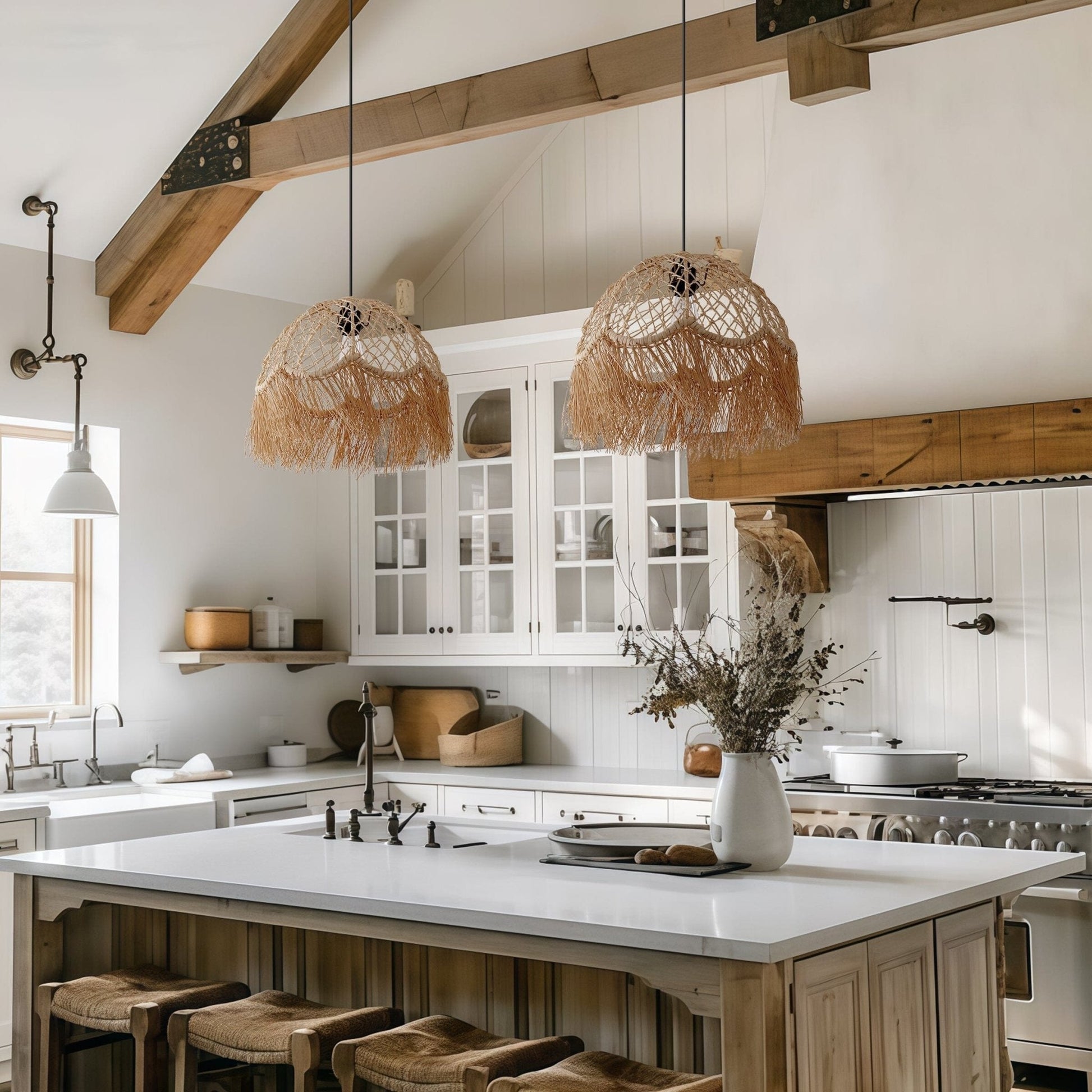 Lightsin Bohemian Woven Rattan Dome Pendant Light for Cozy Interiors - House Comfort