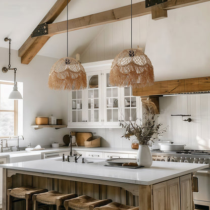 Lightsin Bohemian Woven Rattan Dome Pendant Light for Cozy Interiors - House Comfort