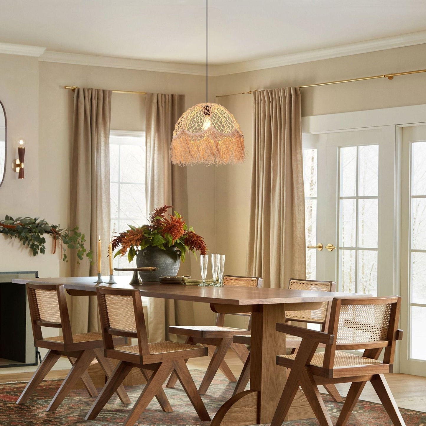 Lightsin Bohemian Woven Rattan Dome Pendant Light for Cozy Interiors - House Comfort