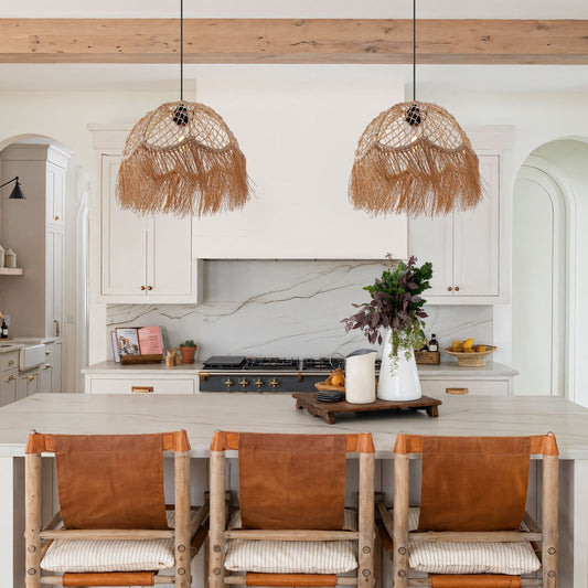 Lightsin Bohemian Woven Rattan Dome Pendant Light for Cozy Interiors - House Comfort