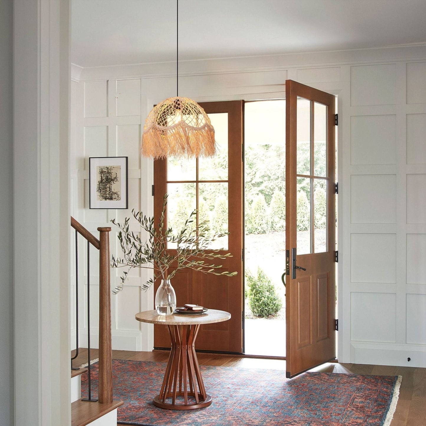 Lightsin Bohemian Woven Rattan Dome Pendant Light for Cozy Interiors - House Comfort