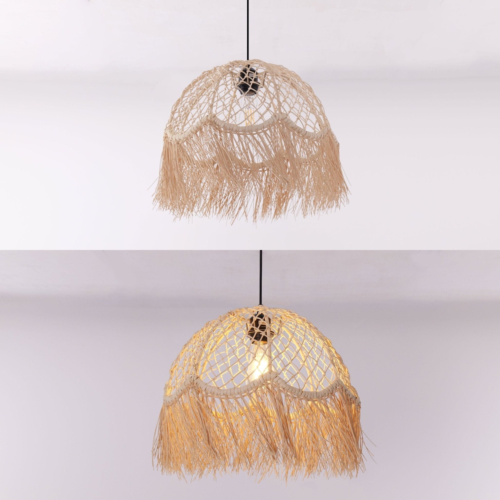 Lightsin Bohemian Woven Rattan Dome Pendant Light for Cozy Interiors - House Comfort