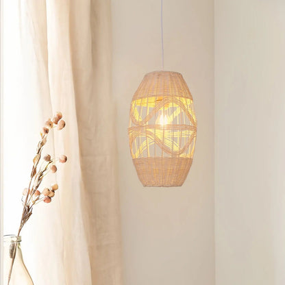 Lightsin Boho - Chic Handwoven Elongated Oval Rattan Pendant Light - House Comfort