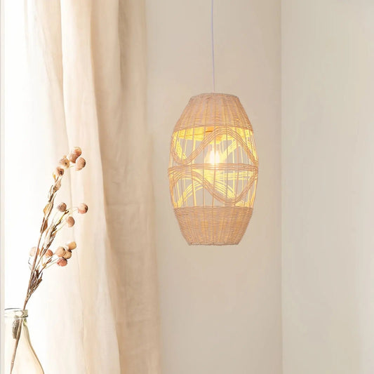 Lightsin Boho - Chic Handwoven Elongated Oval Rattan Pendant Light - House Comfort