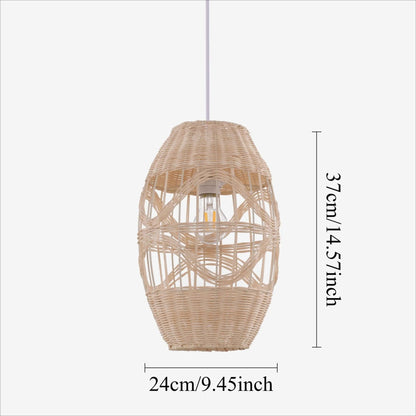 Lightsin Boho - Chic Handwoven Elongated Oval Rattan Pendant Light - House Comfort