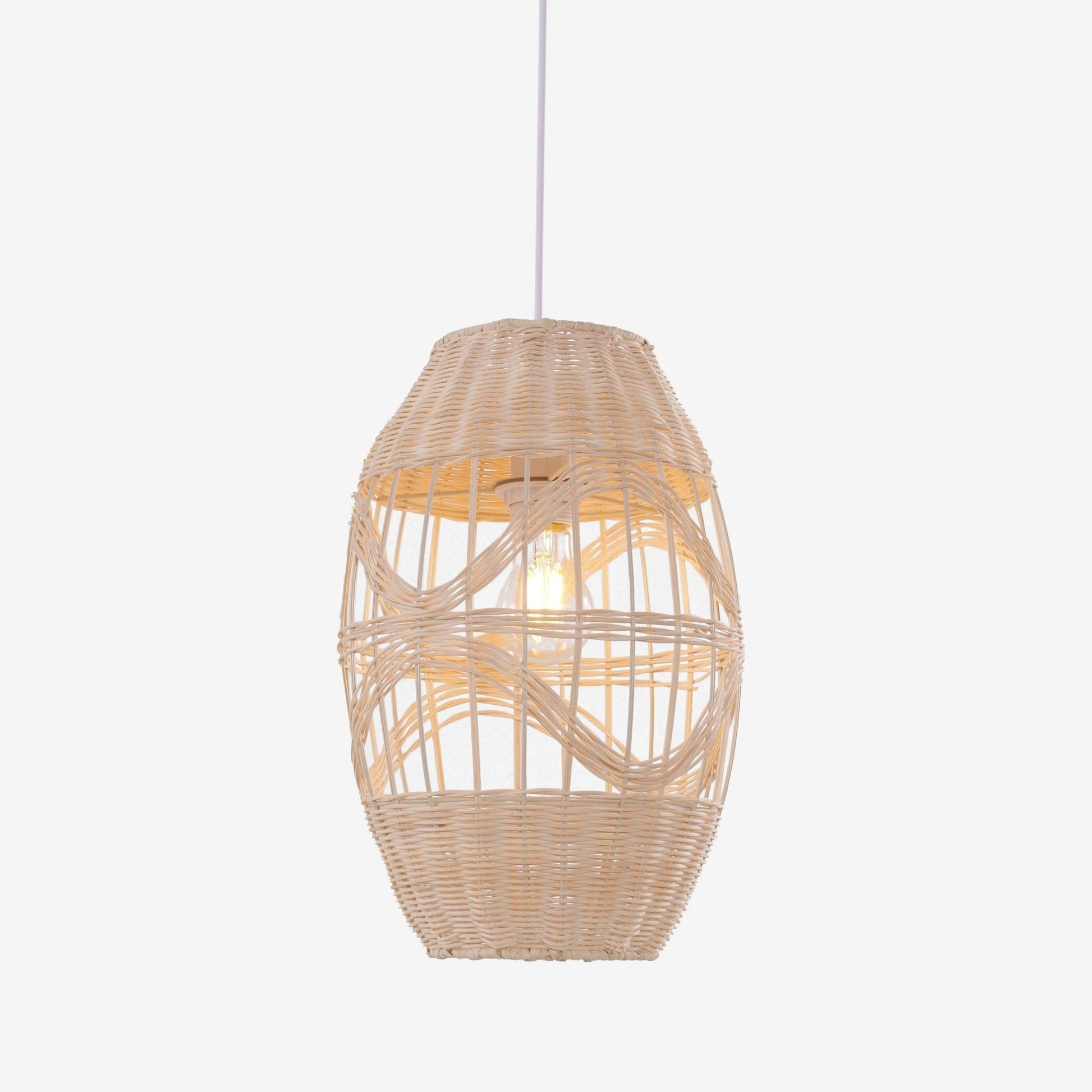 Lightsin Boho - Chic Handwoven Elongated Oval Rattan Pendant Light - House Comfort