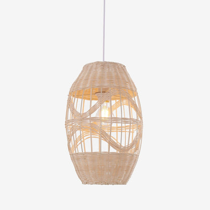 Lightsin Boho - Chic Handwoven Elongated Oval Rattan Pendant Light - House Comfort