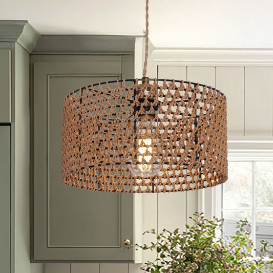 Lightsin Boho Paper Rope Iron Pendant Light for Cozy Interiors - House Comfort