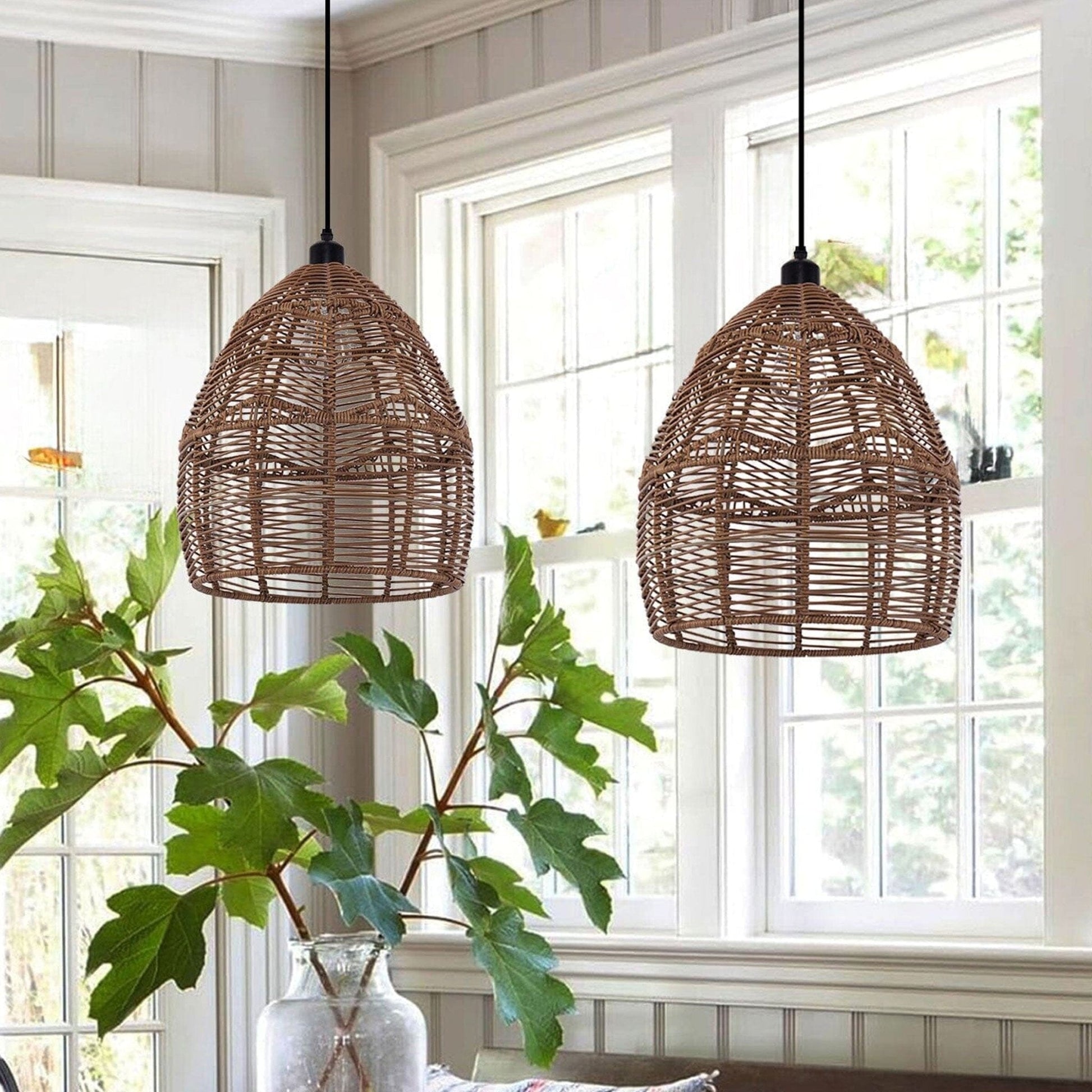 Lightsin Boho Rattan Pendant Light – Handwoven Wicker Ceiling Light Fixture for Living Room, Kitchen, and Bohemian Interiors - House Comfort