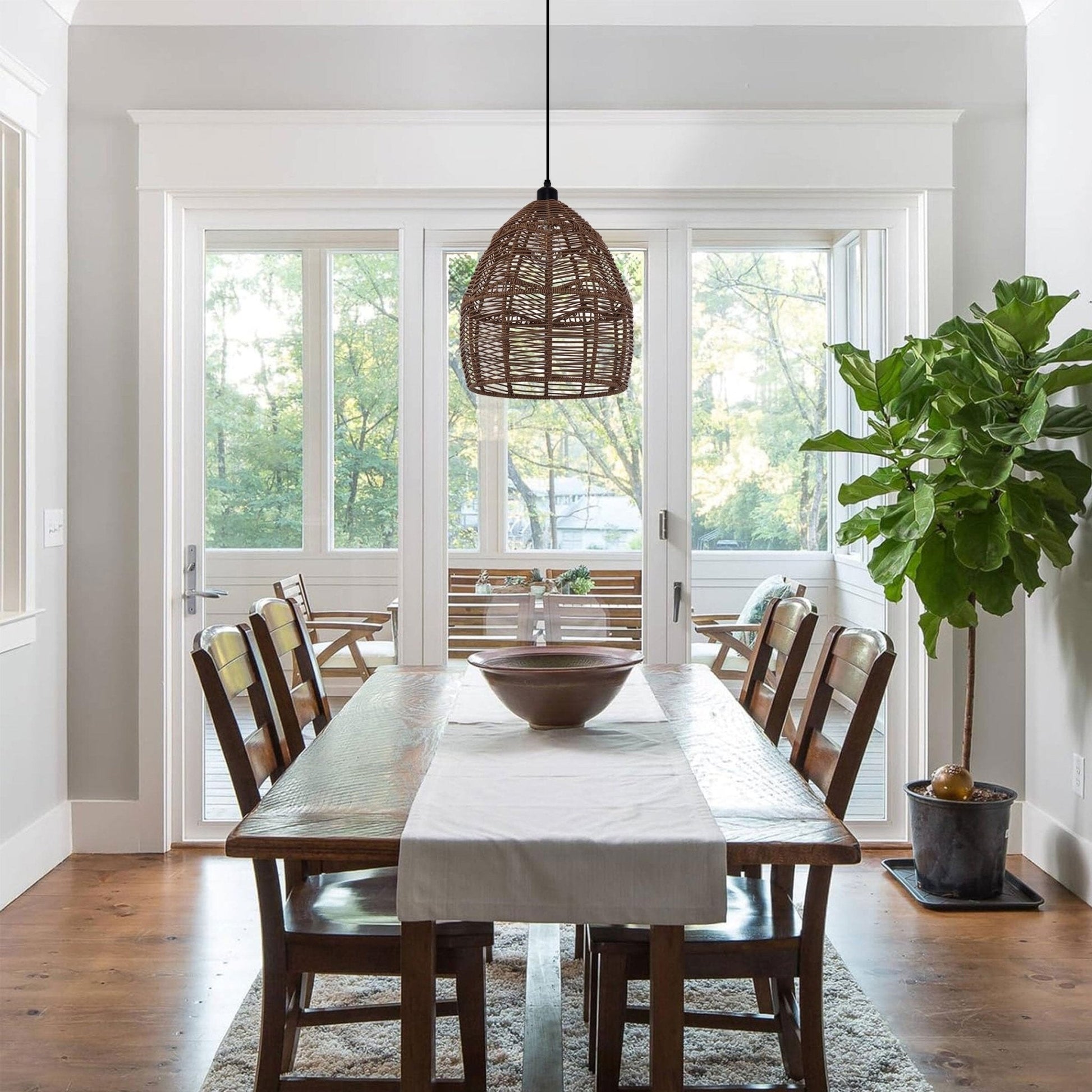 Lightsin Boho Rattan Pendant Light – Handwoven Wicker Ceiling Light Fixture for Living Room, Kitchen, and Bohemian Interiors - House Comfort