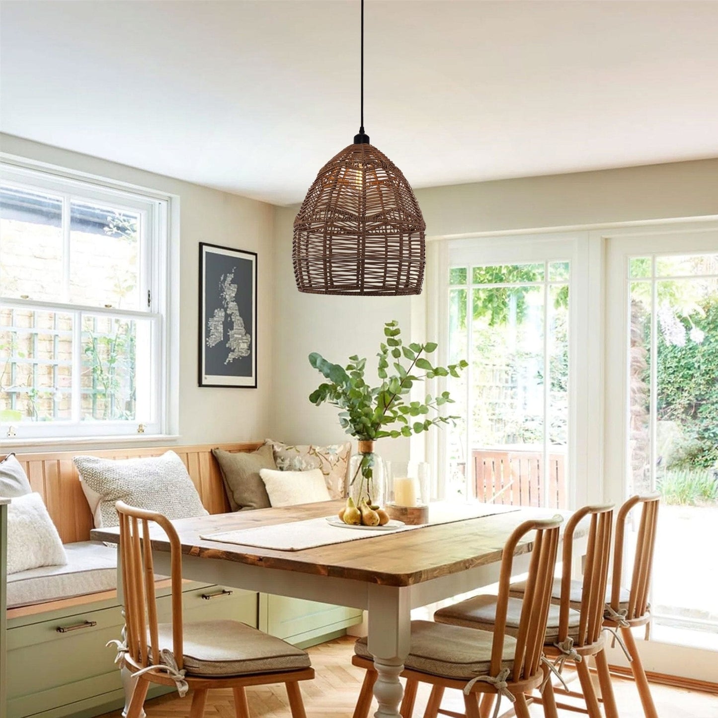 Lightsin Boho Rattan Pendant Light – Handwoven Wicker Ceiling Light Fixture for Living Room, Kitchen, and Bohemian Interiors - House Comfort