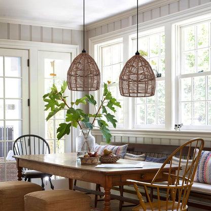 Lightsin Boho Rattan Pendant Light – Handwoven Wicker Ceiling Light Fixture for Living Room, Kitchen, and Bohemian Interiors - House Comfort