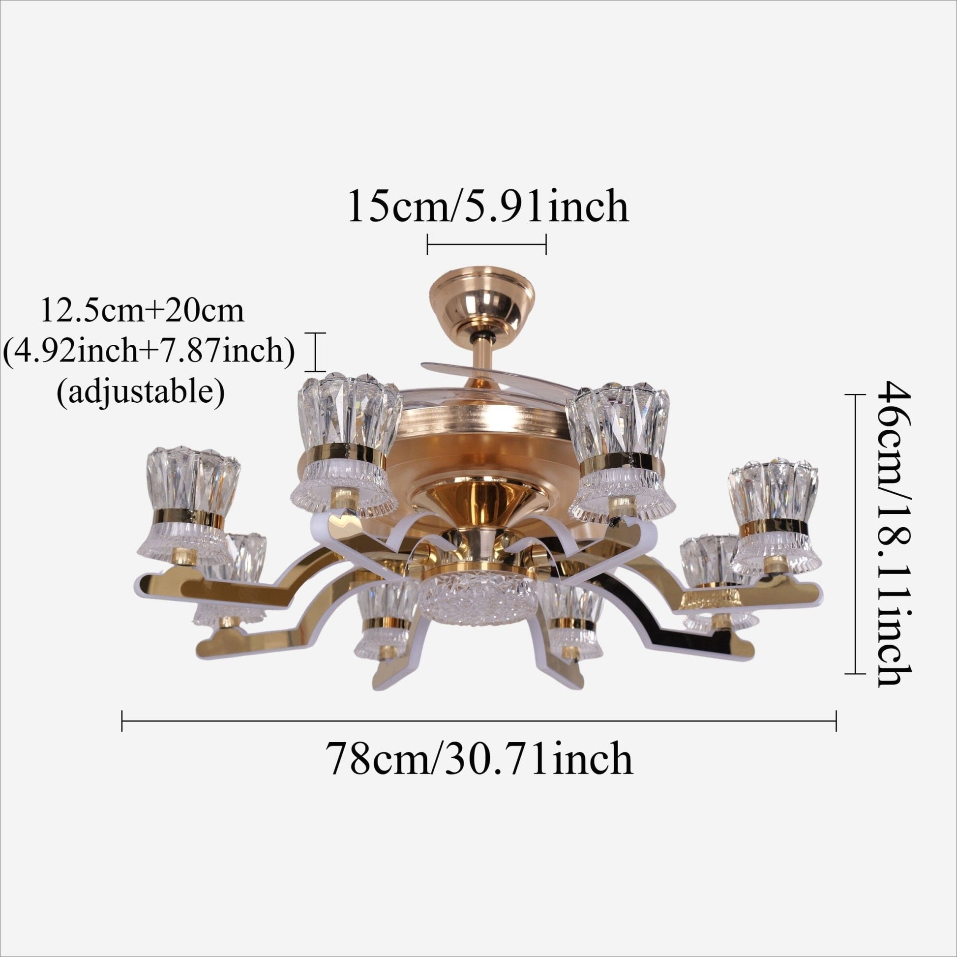 Lightsin Ceiling Fan Light with Gold Copper and Crystal 78cm Elegant Fan Light - House Comfort