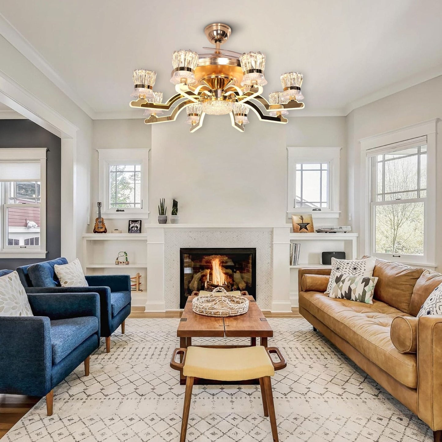 Lightsin Ceiling Fan Light with Gold Copper and Crystal 78cm Elegant Fan Light - House Comfort