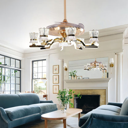 Lightsin Ceiling Fan Light with Gold Copper and Crystal 78cm Elegant Fan Light - House Comfort