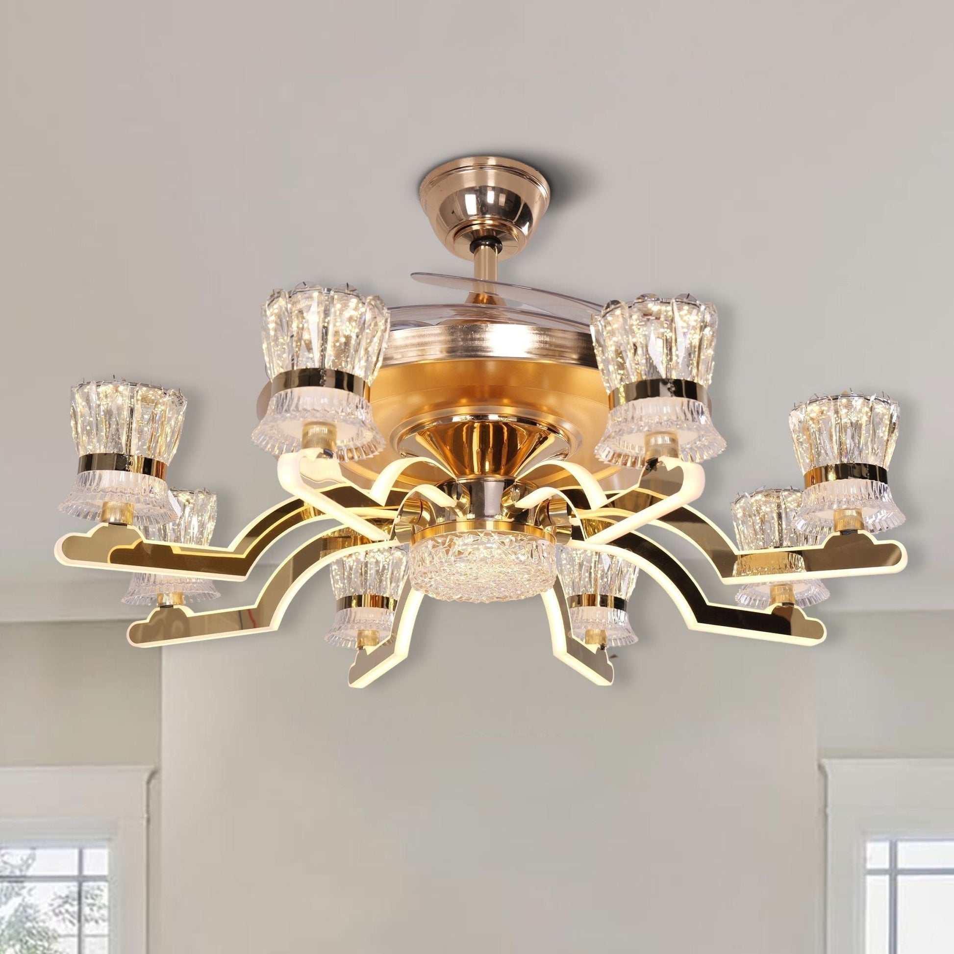 Lightsin Ceiling Fan Light with Gold Copper and Crystal 78cm Elegant Fan Light - House Comfort