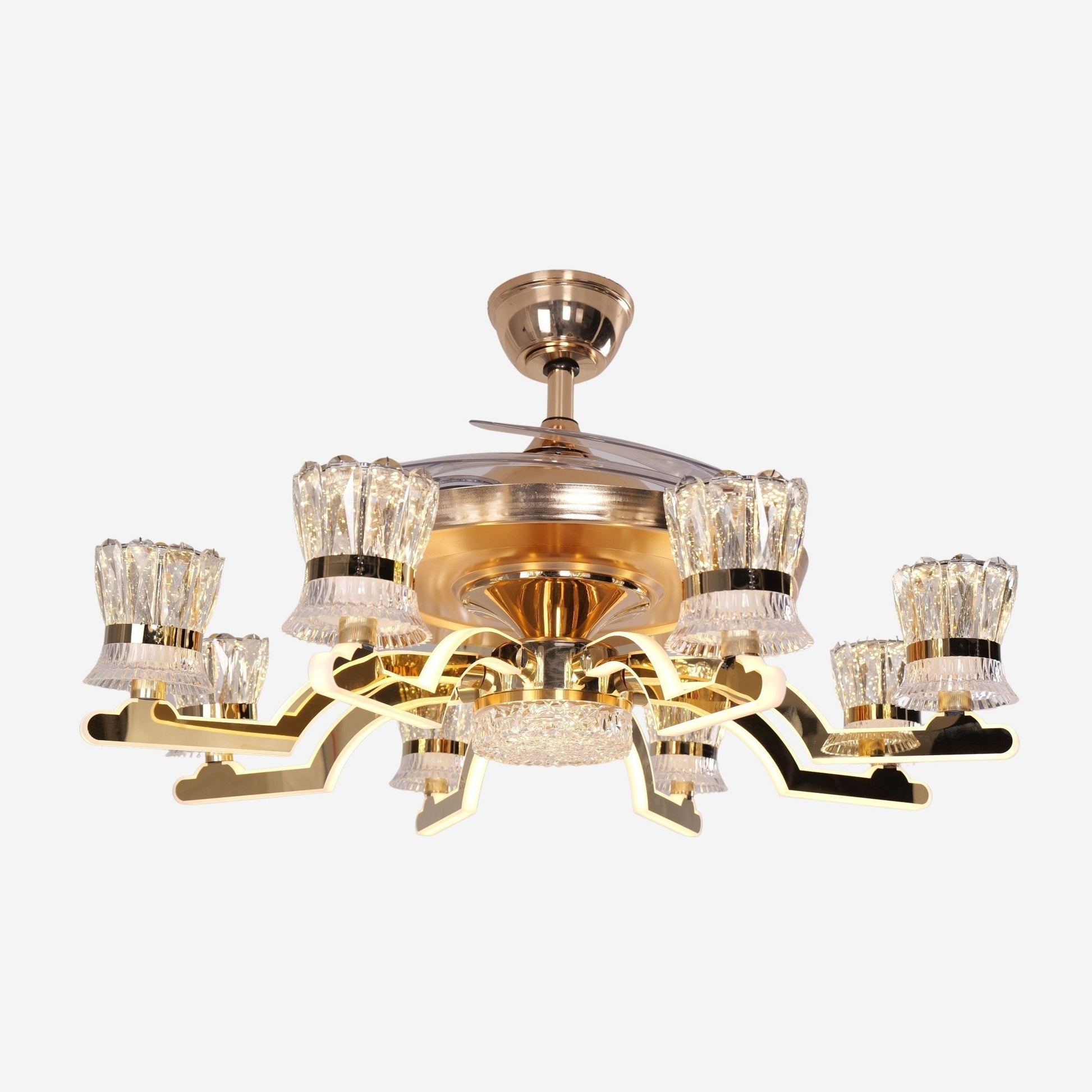 Lightsin Ceiling Fan Light with Gold Copper and Crystal 78cm Elegant Fan Light - House Comfort