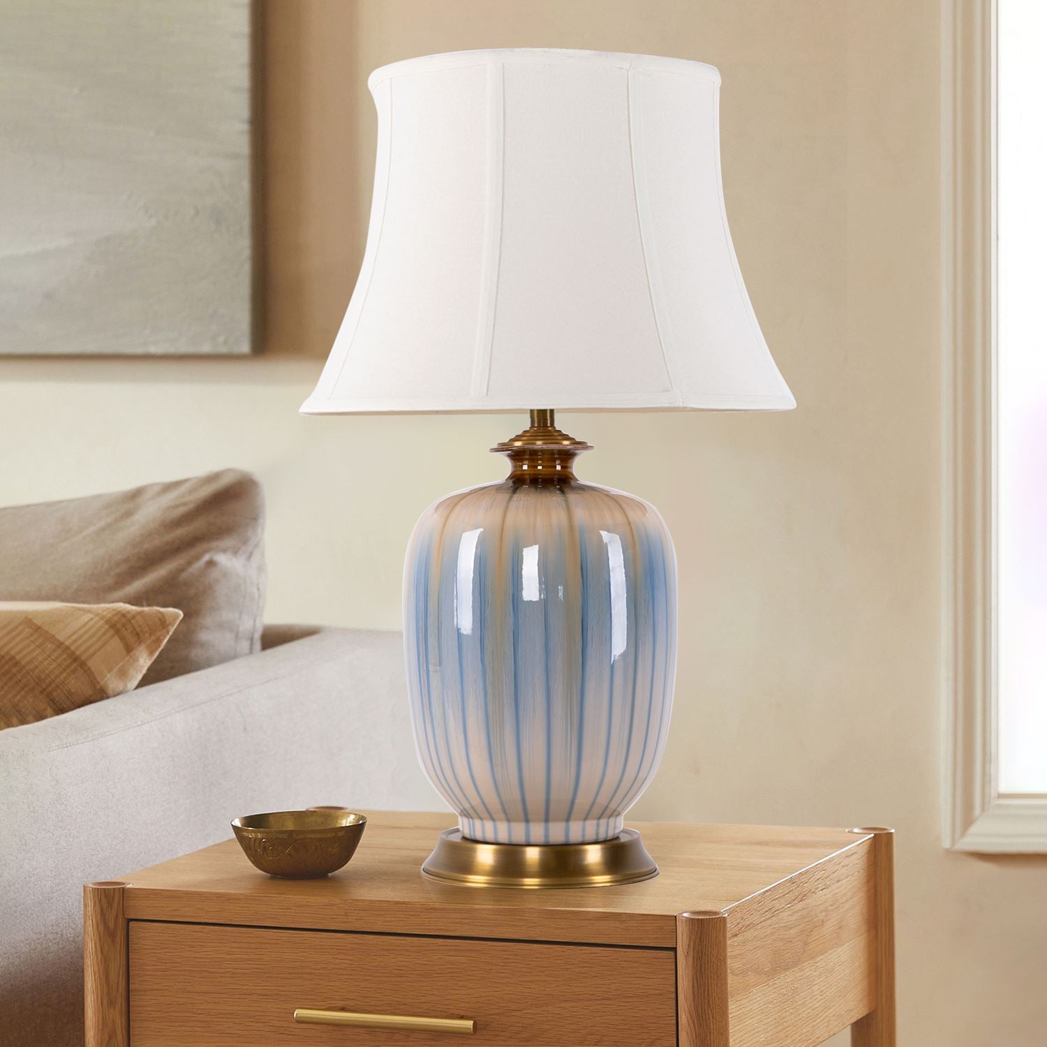 Lightsin Ceramic Table Lamp Artisan Blue Brushed Glaze Decorative Lighting - House Comfort