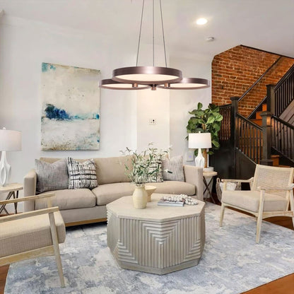 Lightsin Champagne Gold Triple - Ring Stepless Dimming Pendant Light - House Comfort