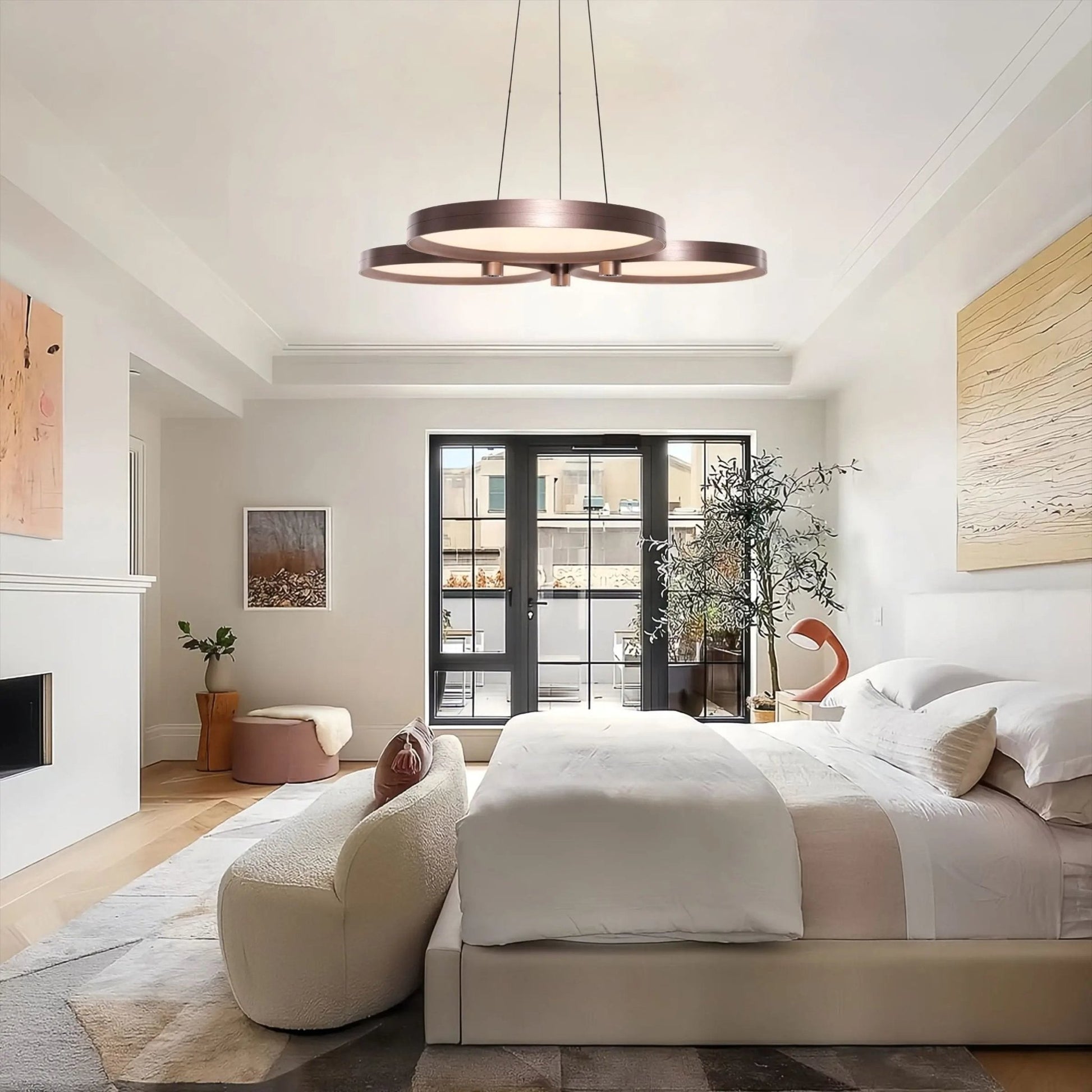 Lightsin Champagne Gold Triple - Ring Stepless Dimming Pendant Light - House Comfort