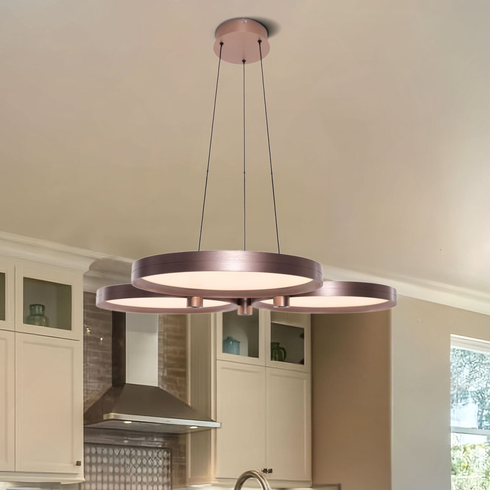 Lightsin Champagne Gold Triple - Ring Stepless Dimming Pendant Light - House Comfort