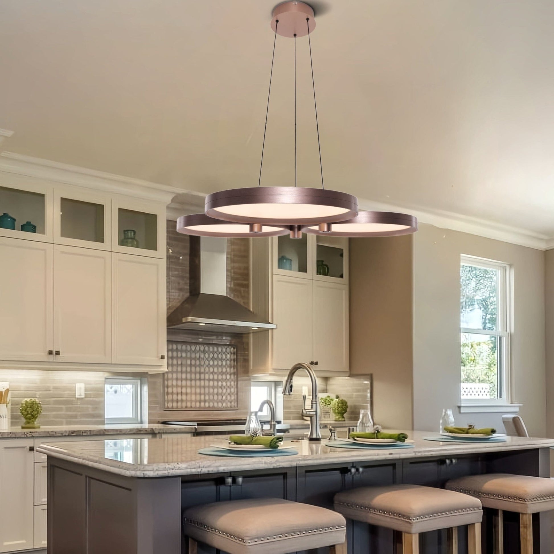 Lightsin Champagne Gold Triple - Ring Stepless Dimming Pendant Light - House Comfort