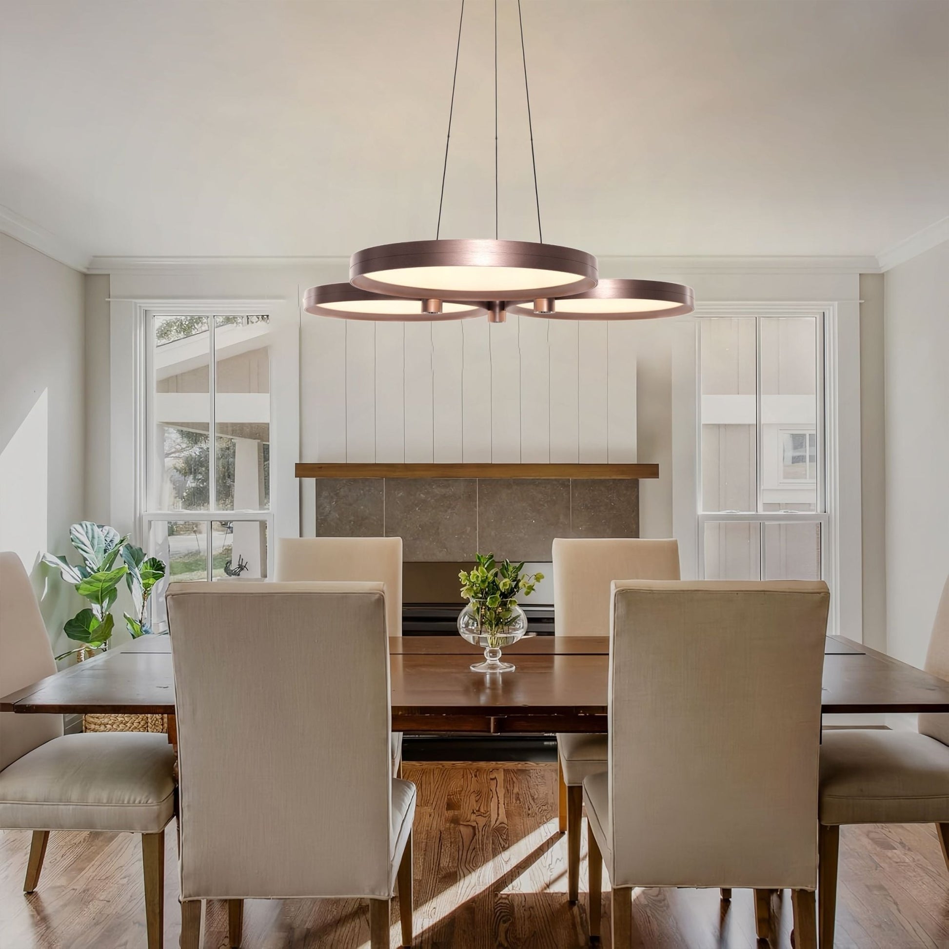 Lightsin Champagne Gold Triple - Ring Stepless Dimming Pendant Light - House Comfort