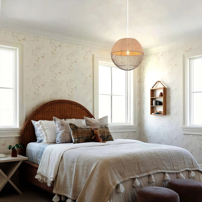 Lightsin Chic Rattan and Metal Pendant Light for Kitchen - House Comfort