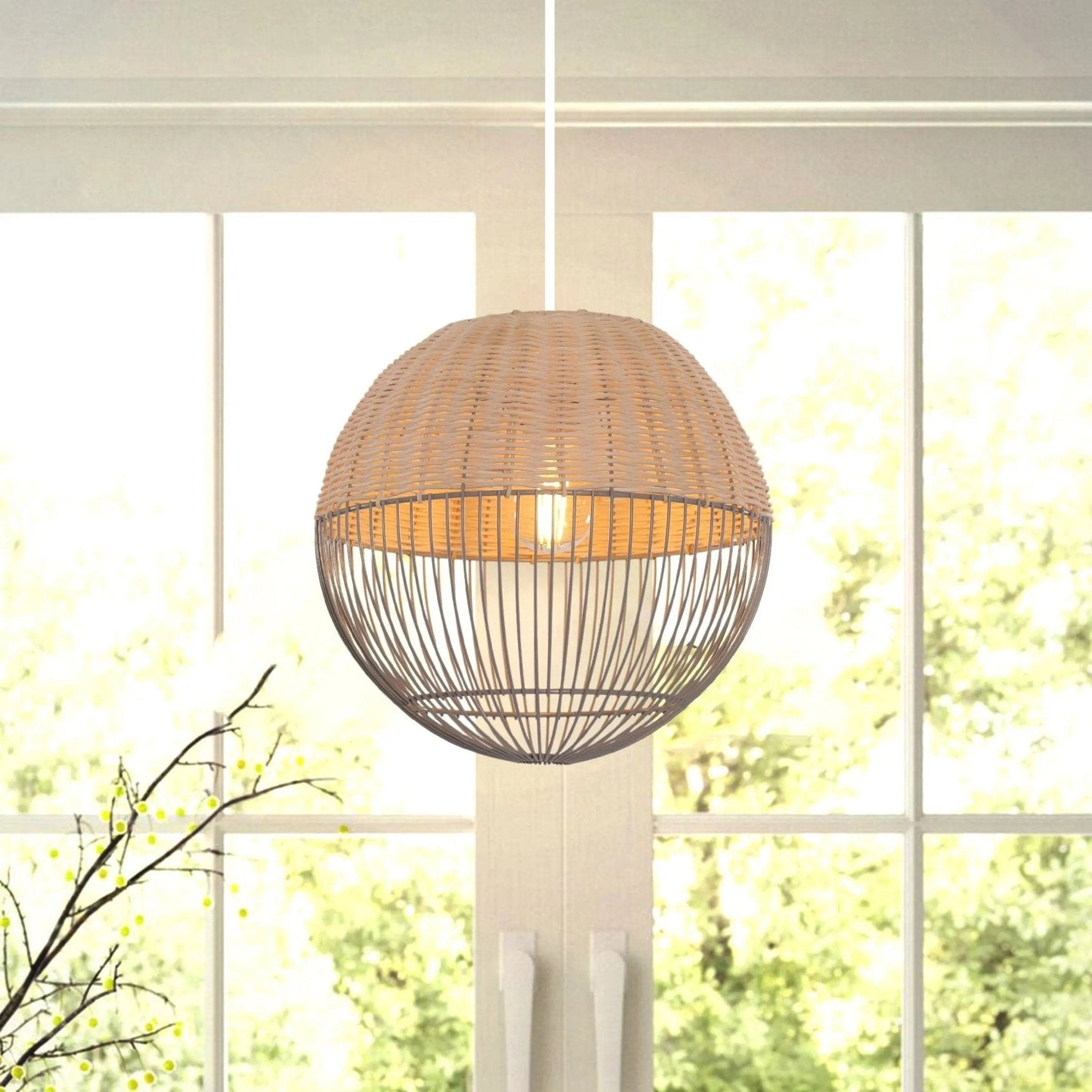 Lightsin Chic Rattan and Metal Pendant Light for Kitchen - House Comfort