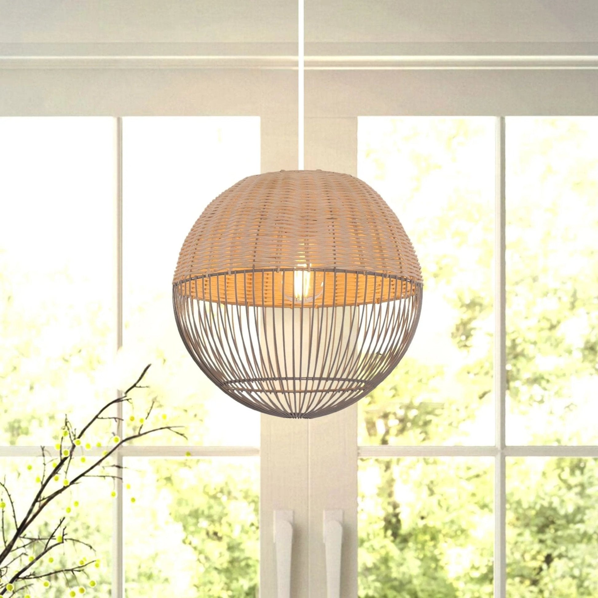 Lightsin Chic Rattan and Metal Pendant Light for Kitchen - House Comfort