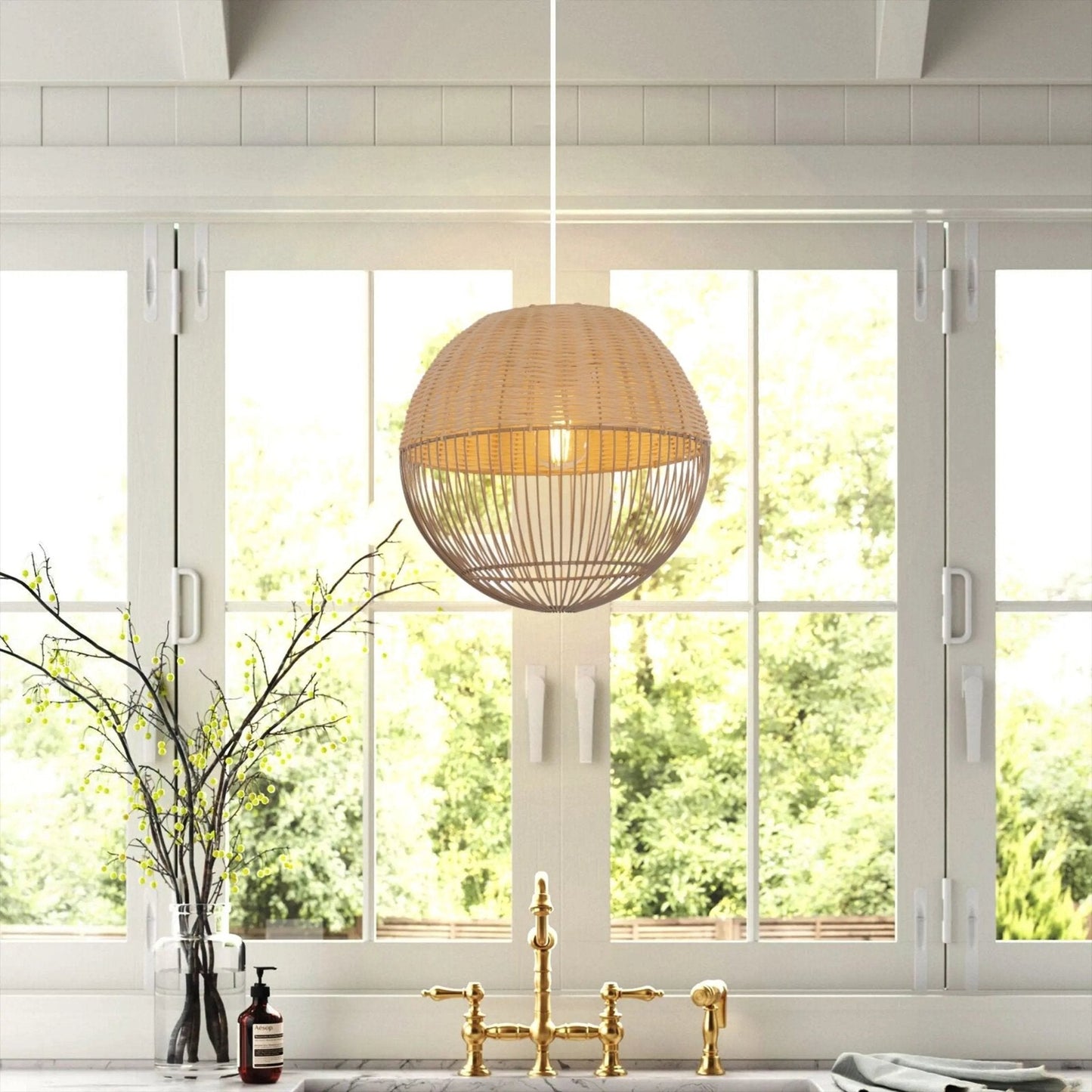 Lightsin Chic Rattan and Metal Pendant Light for Kitchen - House Comfort